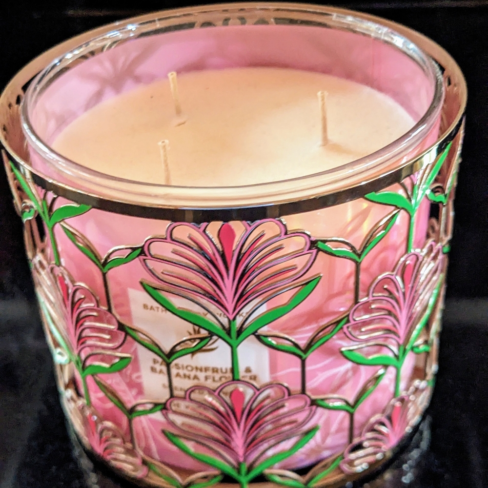 Bath & Body Works Pink and Cream Candle with Floral Design